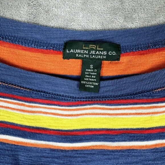 VTG Y2K Polo Jeans Co Ralph Lauren Baby Doll Tee Shirt Small Striped Colorful - Picture 4 of 7